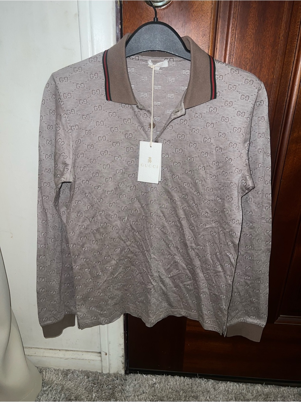 Gucci  Long-Sleeve Logo Polo Shirt - Taupe